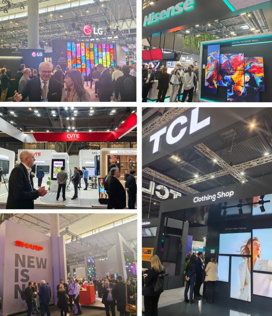 صورة لعلامات تجارية عالمية مشهورة لشاشات العرض التفاعلية الذكية في معرض ISE2025 بإسبانيا