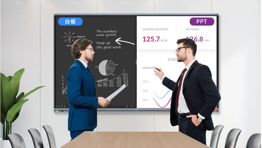 صورة لشاشة مسطحة تفاعلية JAV تتيح التعاون بدون أوراق.