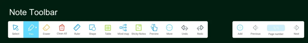 Whiteboard app Toolbar on JAV smart whiteboards.