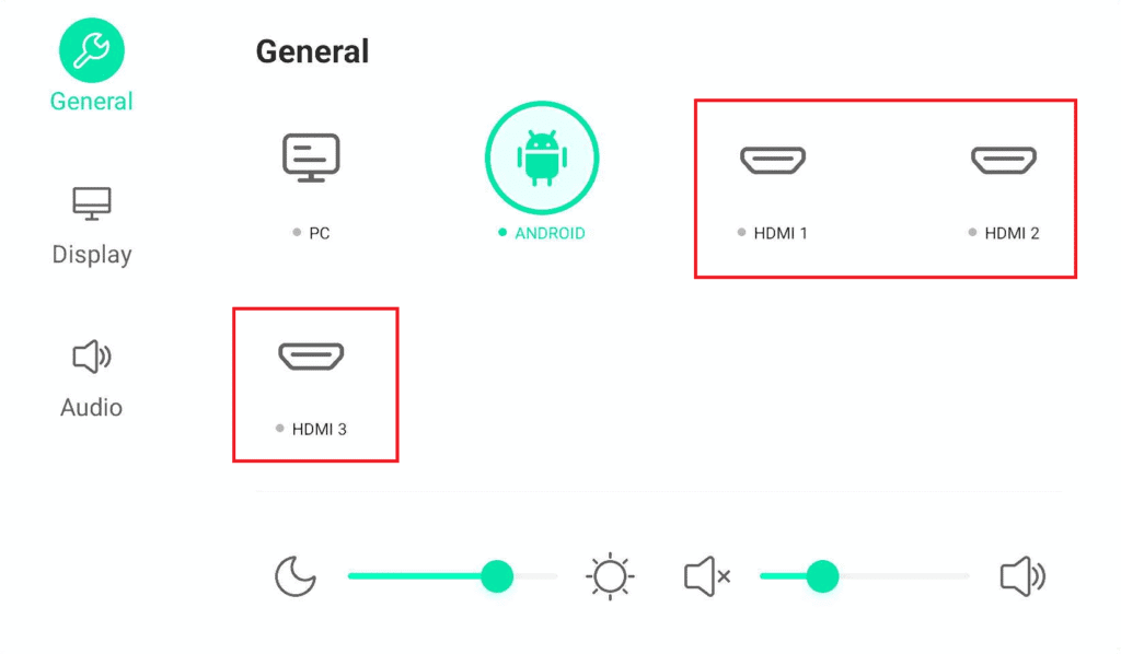 Image of input source menu on jav smart board H10S Pro.