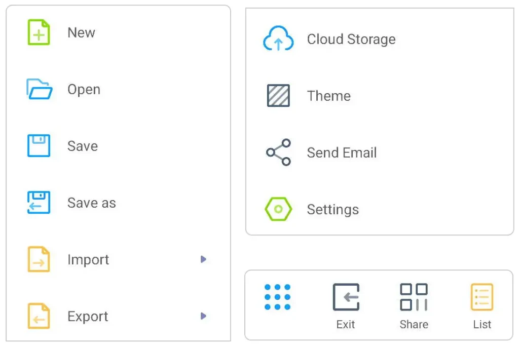 menu in the whiteboard app on JAV smart whiteboards