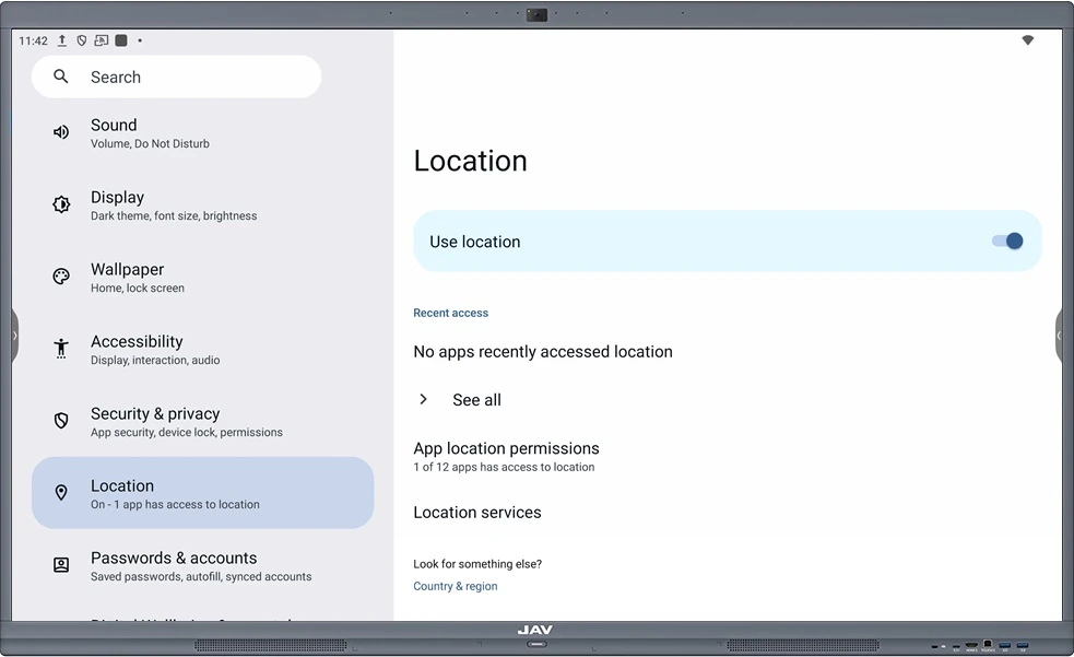 Turning on location service on the JAV Board 10 Smart Whiteboard
