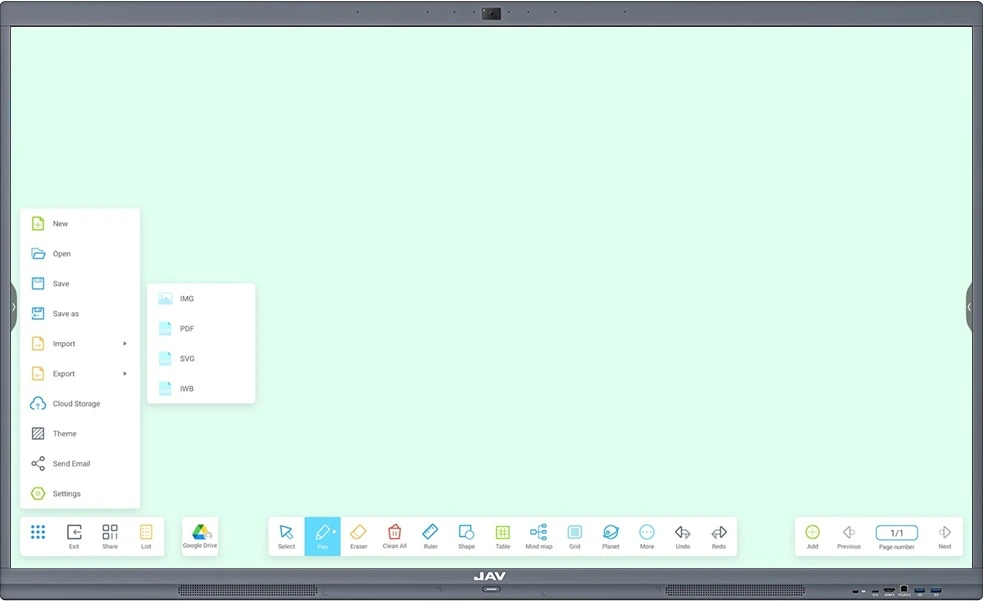 The Whiteboard App on the JAV Board 10 Smart Board