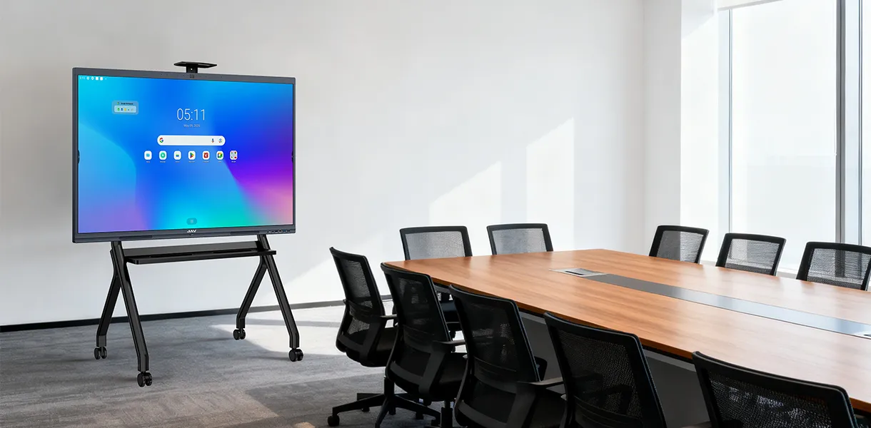 大きな会議室で使用されるローリングスタンド付きのjavスマートボード10