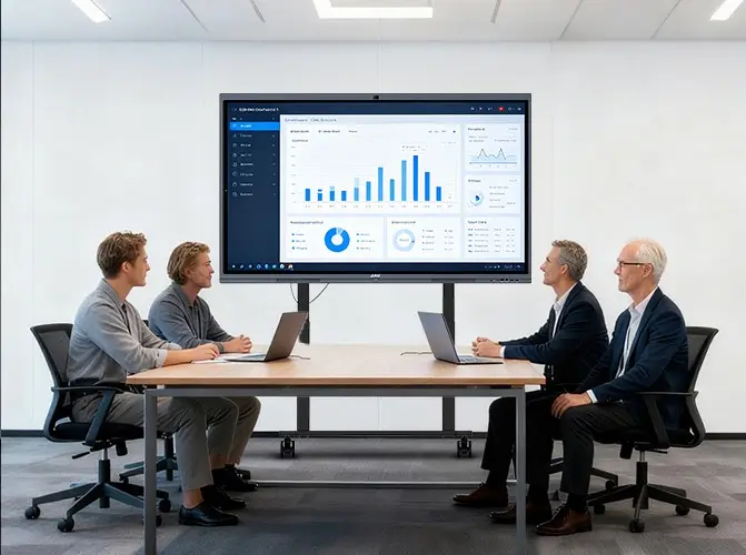 صورة لمكتب حديث مع لوحات ذكية جافا