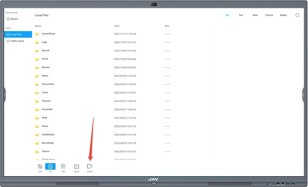 JAV Smart Board Finder app create a new folder