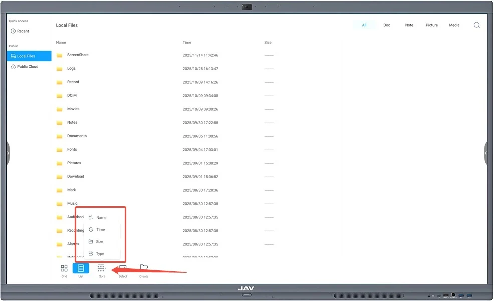JAV Smart Board Finder app sort files