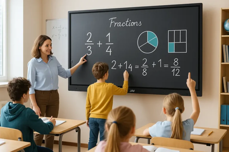 Students engaged actively in a class with the help of a JAV smart board.