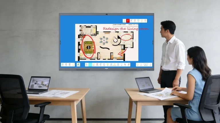 interaktives JAV-Display wird in einem Designbüro für die Erstellung von Grundrissen im Bereich Innenarchitektur eingesetzt.