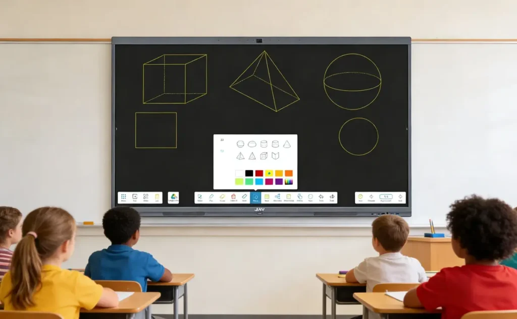 Teacher Uses teaching tools like the JAV Board 10 Interactive Whiteboard as teaching aids for grade 6 math teaching