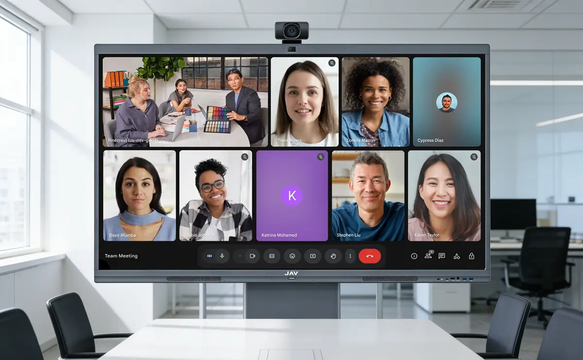 JAV Board 10 interactive display used as a video conferencing system for conference room