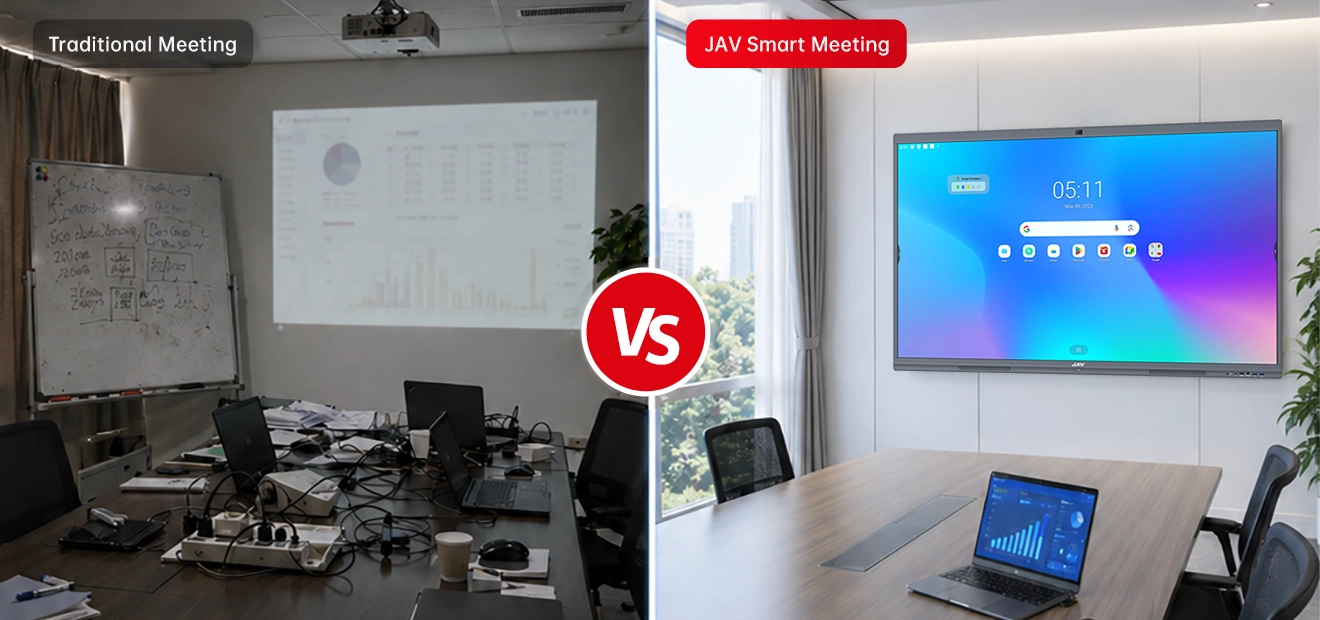 JAV Board builds a bright and neat meeting room, compared to traditional meetings with projectors