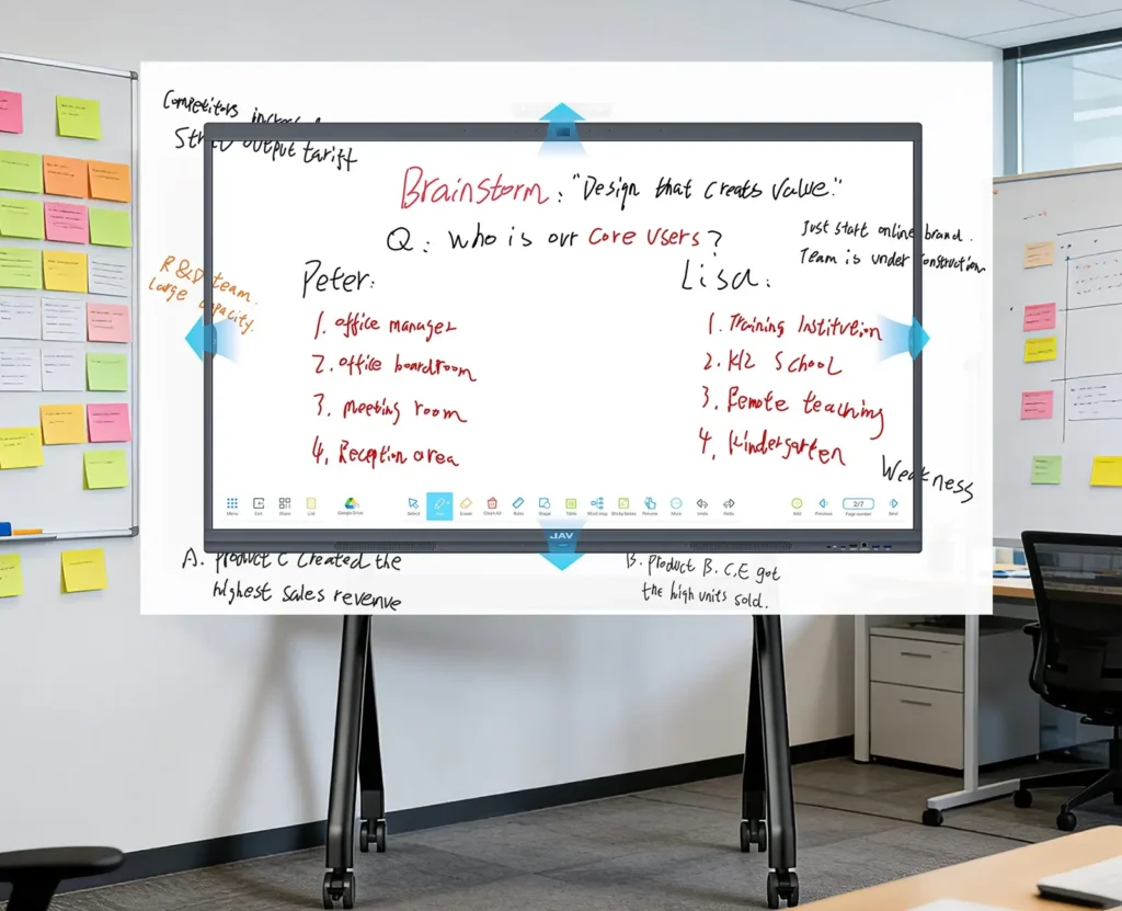 Whiteboard app on the JAV Board 10 video conferencing hardware
