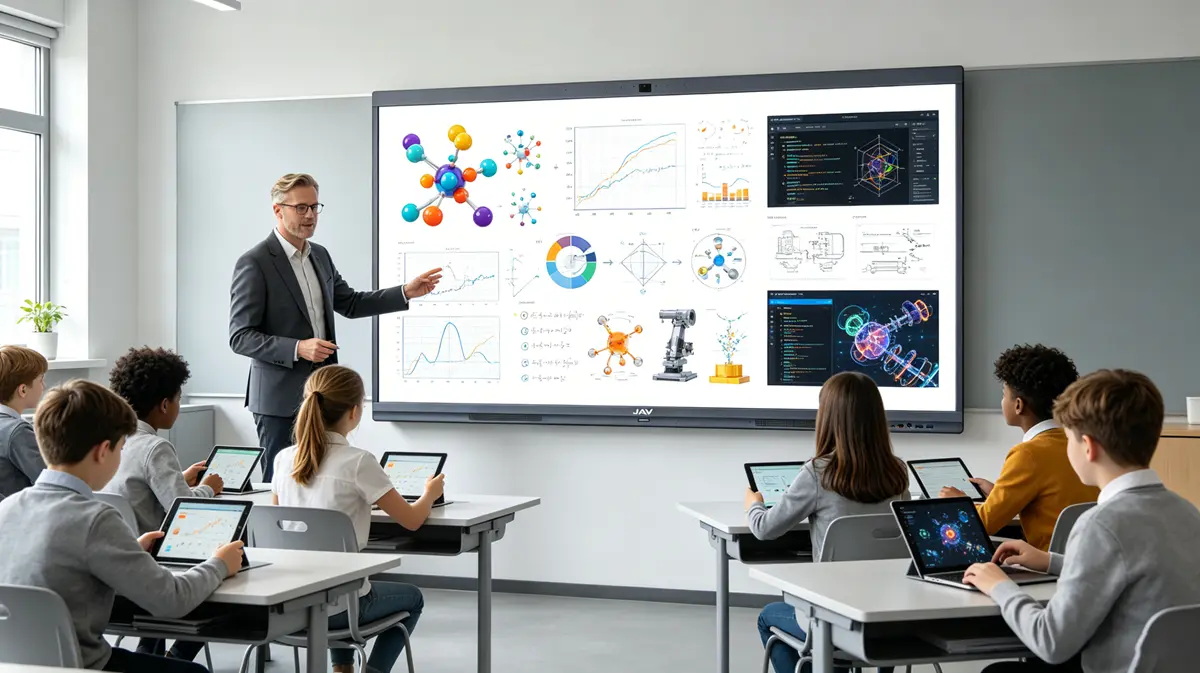 A teacher using jav interactive whiteboard for teaching STEM lessons