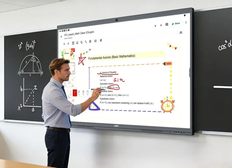 Teacher using jav board 10 interactive display for education for a class