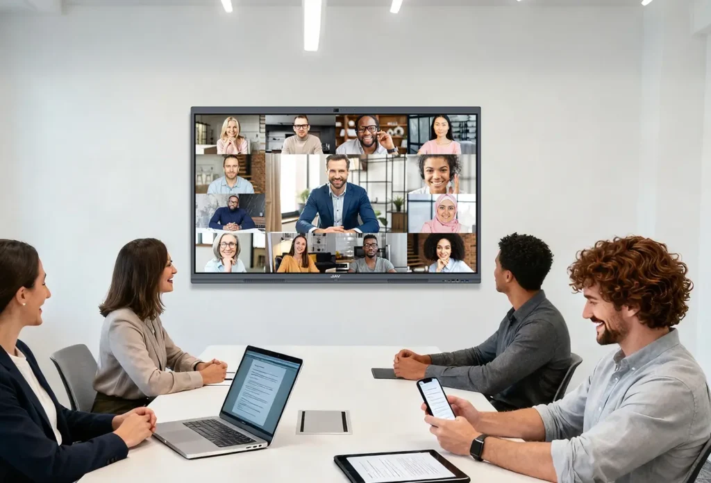 JAV Board Interactive Display as all-in-one video conferencing hardware for hybrid meetings