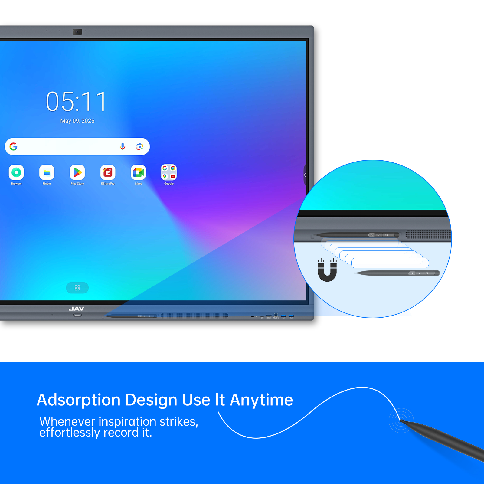 JAV Smart Pen can be easily stored on the maganetic slot.
