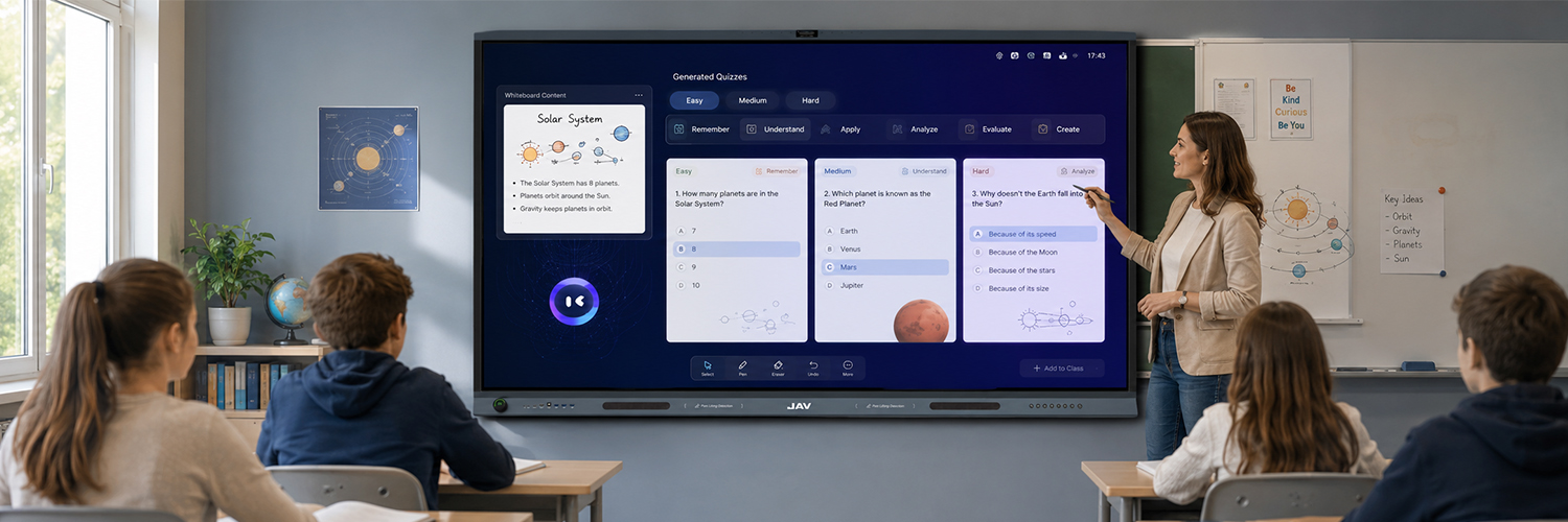 JAV Board 19's whiteboard allows teachers to generate real-time quiz from the selected whiteboard content.
