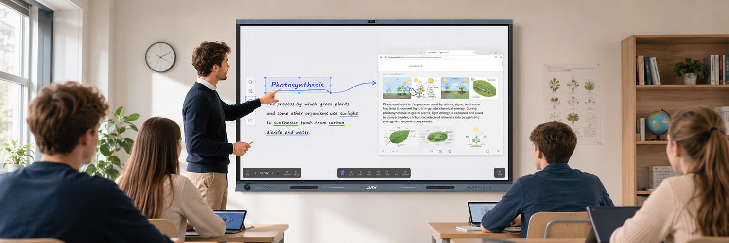 JAV Board 19's whitebaord software is configured with AI search function, help teachers explain the class easily.