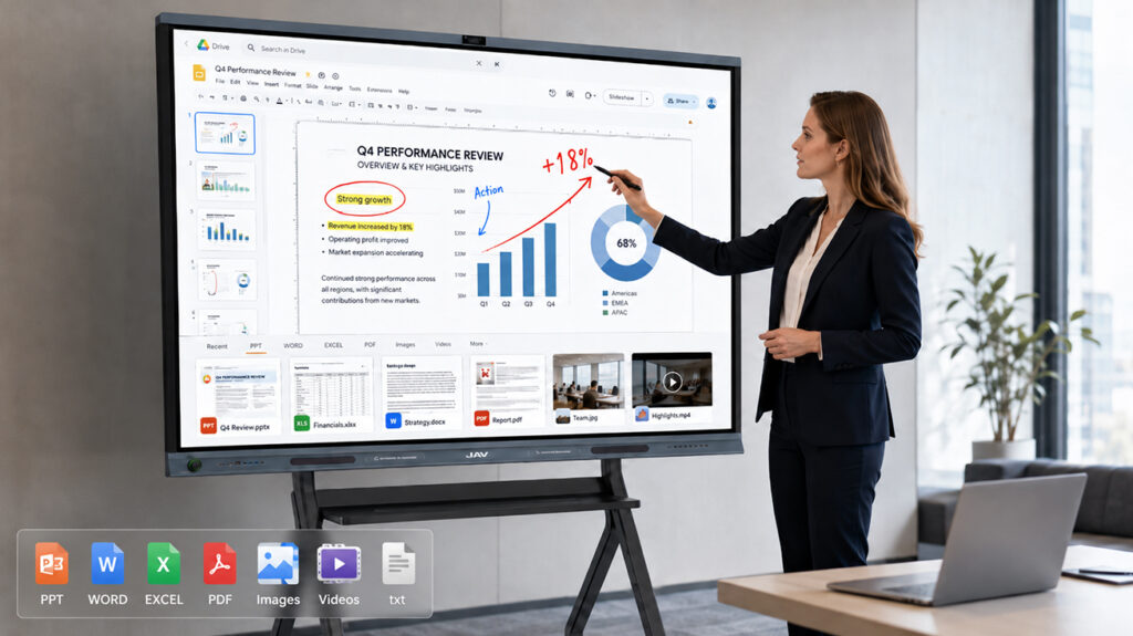 JAV Board 19 allows users to directly control and annotate their presentation on the screen with a simple touch.