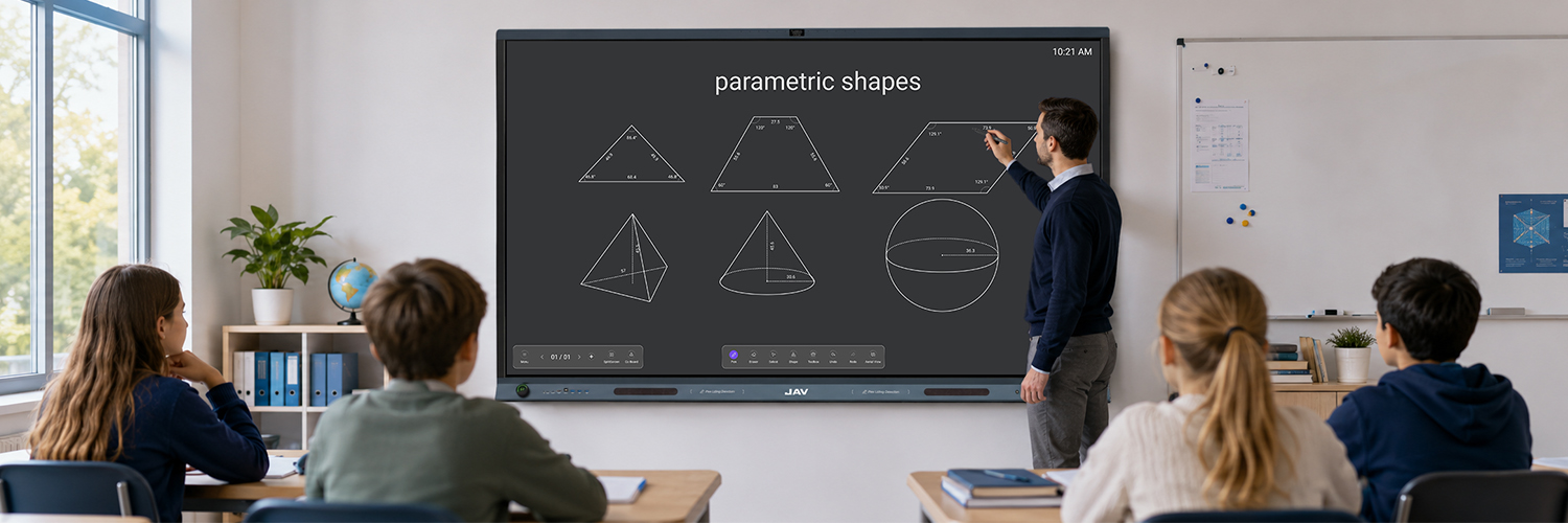 JAV Board 19 provides built-in parametric shapes for teachers to insert into their whiteboard presentation.
