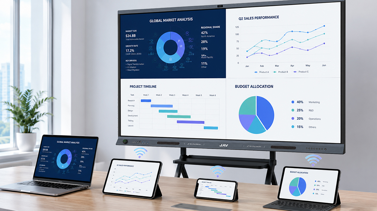 JAV Board 19 allows users to start wireless screen sharing in seconds.