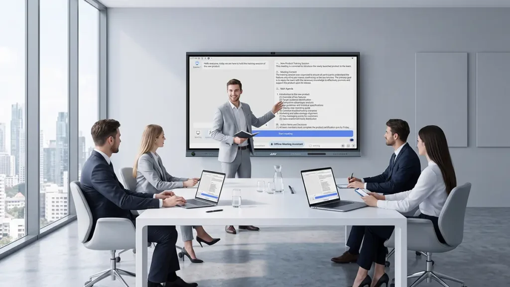 JAV Board 19 Interactive Display used for meeting recording and summarizing.