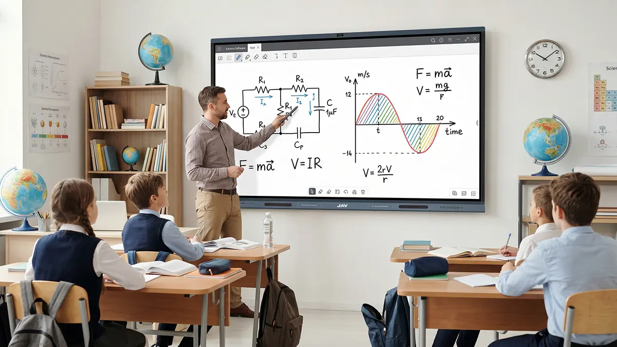 JAV Board 19 Interactive Display for Education used in a Physics class