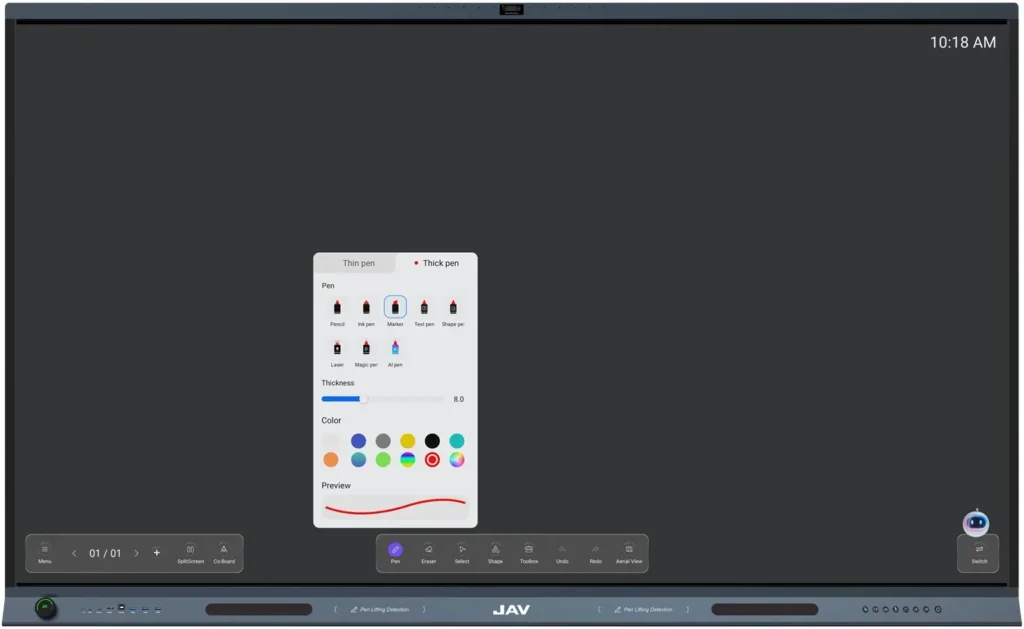 JAV Board 19 Interactive Whiteboard Pen Menu