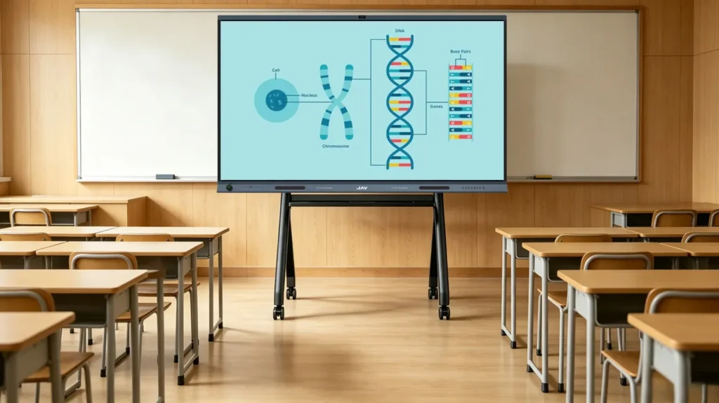 JAV Board 19 interactive whiteboard in the classroom with the display showing biology class content.