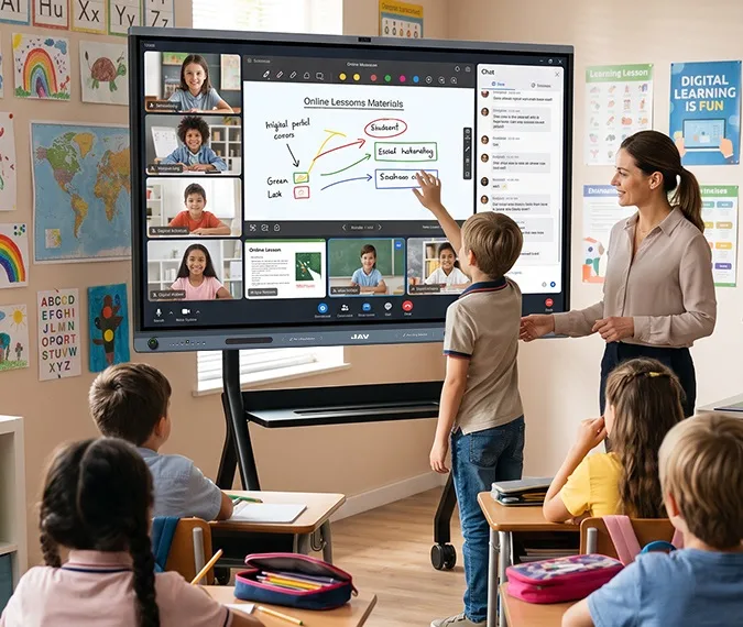 JAV Board 19 interactive whiteboard for educatino used for hybrid class
