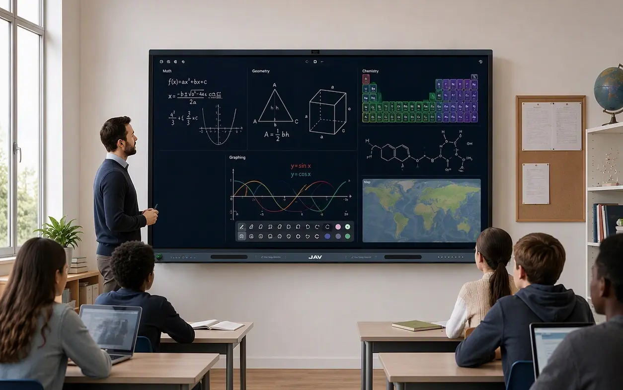 JAV Board 19 interactive whiteboard used as a teaching aid for STEM class